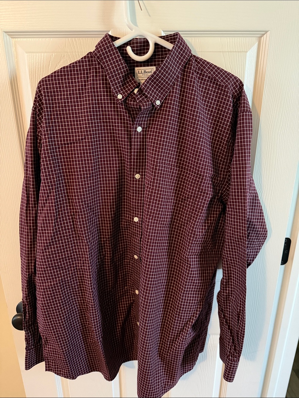 L.L. Bean Men's Burgundy Check Button-Down Shirt